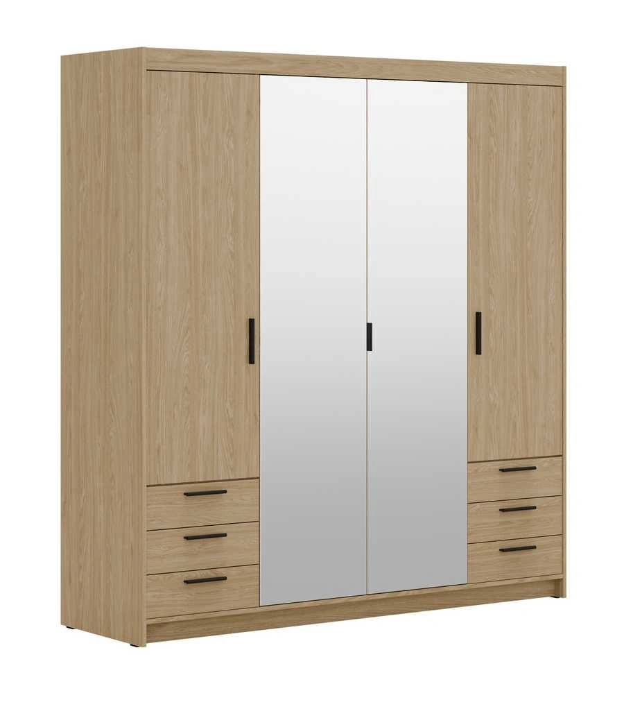 Wardrobe with mirrors and drawers Elena 4D 6S oiled oak