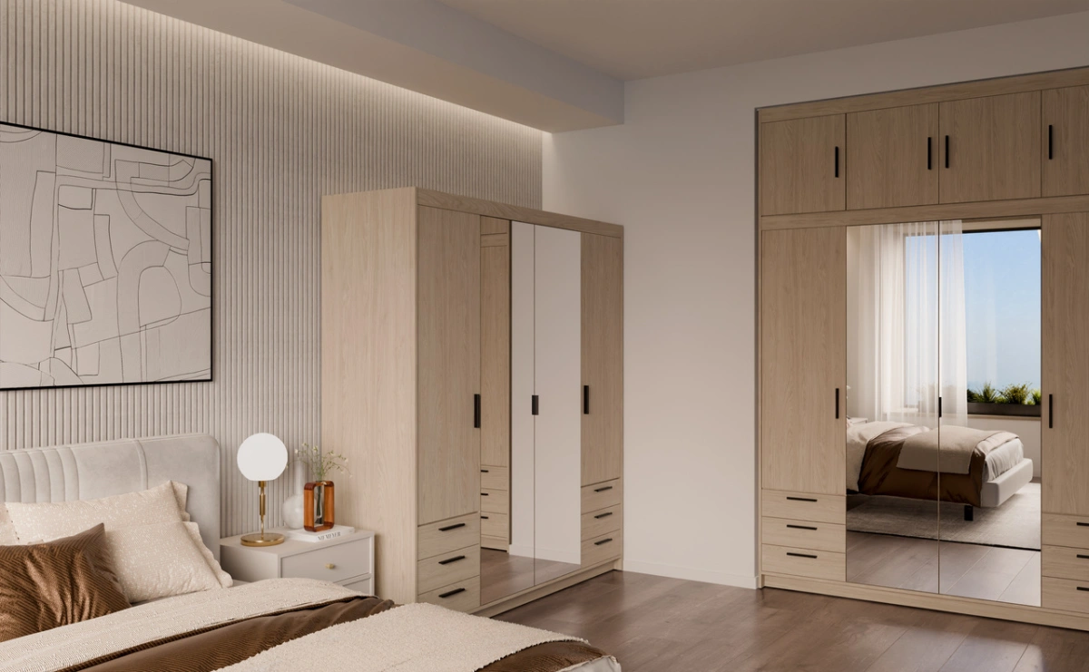Wardrobe with mirrors and drawers Elena 4D 6S oiled oak - Image 5