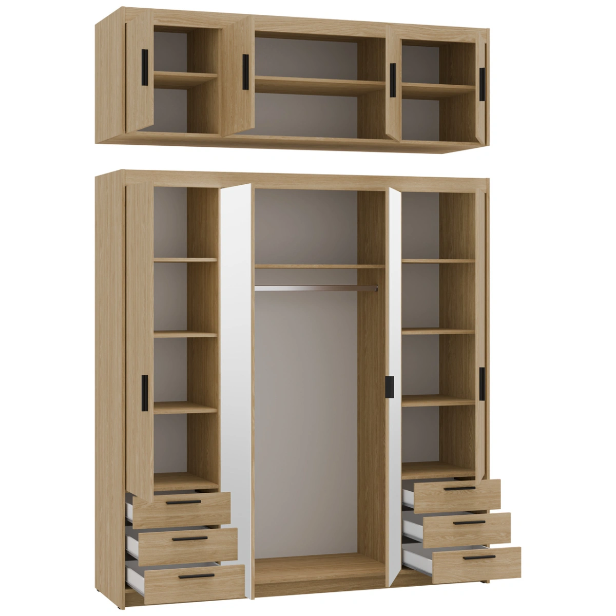 Wardrobe with mirrors and drawers Elena 4D 6S oiled oak - Image 4