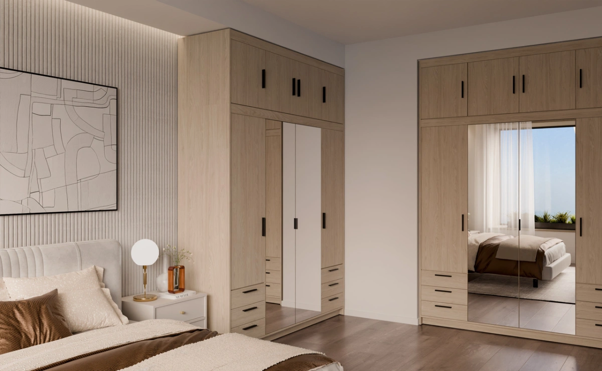 Wardrobe with mirrors and drawers Elena 4D 6S oiled oak - Image 6