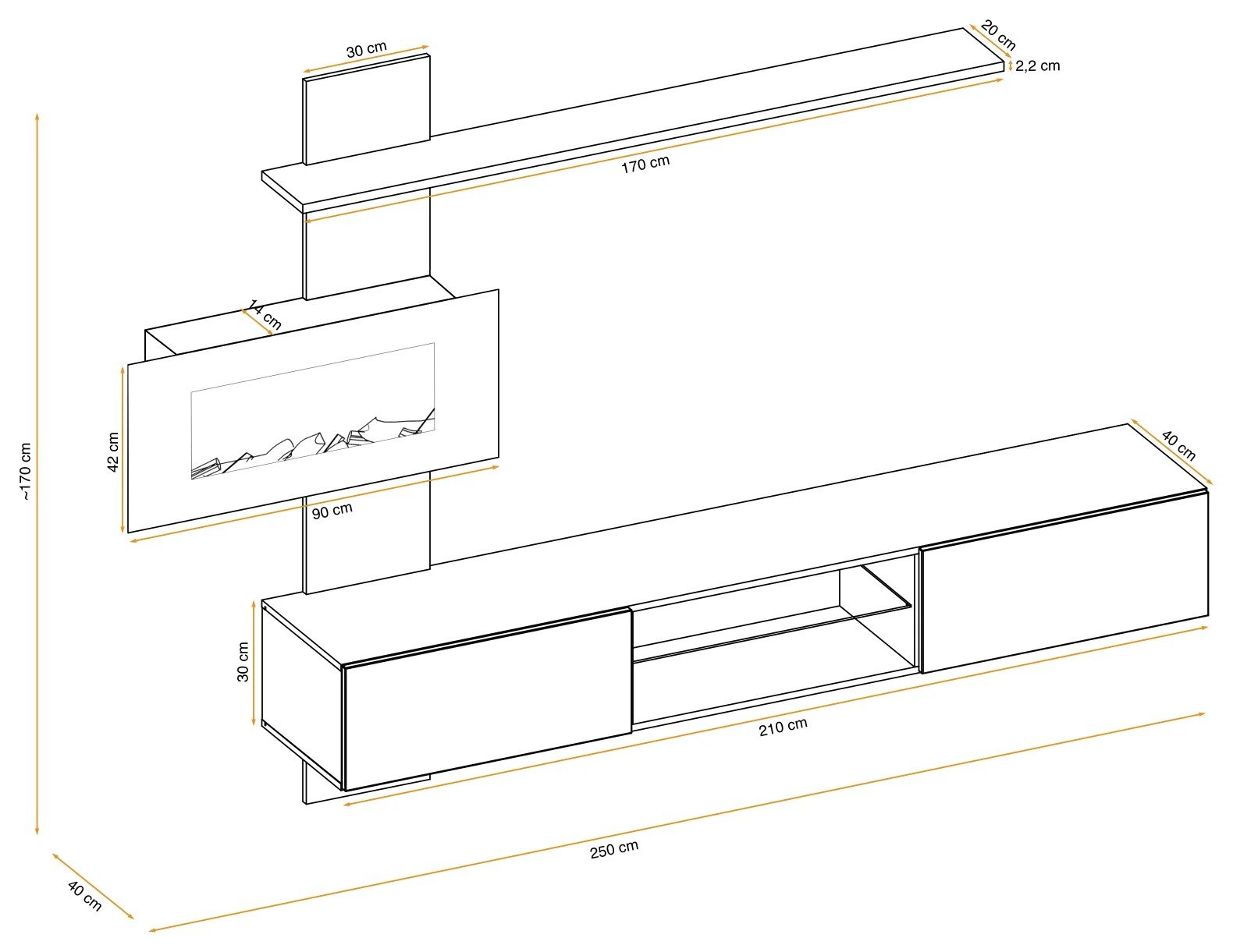 Flame E wall cabinet with ASM electric fireplace - Image 2