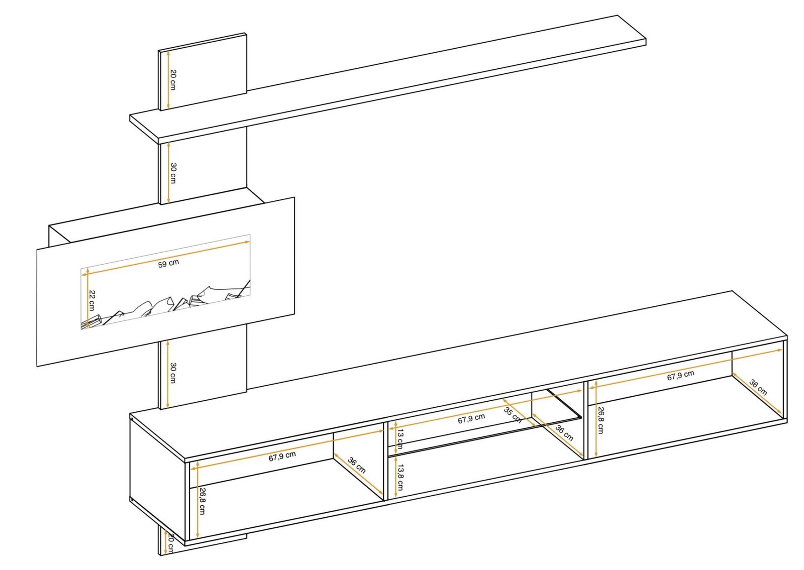 Flame E wall cabinet with ASM electric fireplace - Image 3