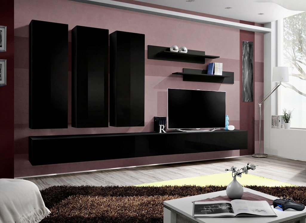 Fly E1 wall cabinet black/black glossy ASM