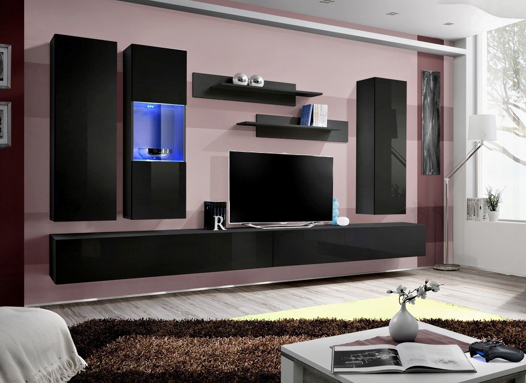 Fly E5 wall cabinet black/black glossy ASM