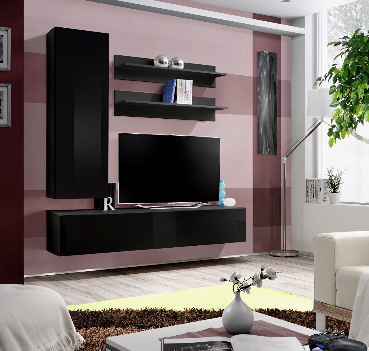 Fly H1 wall cabinet black/black glossy ASM