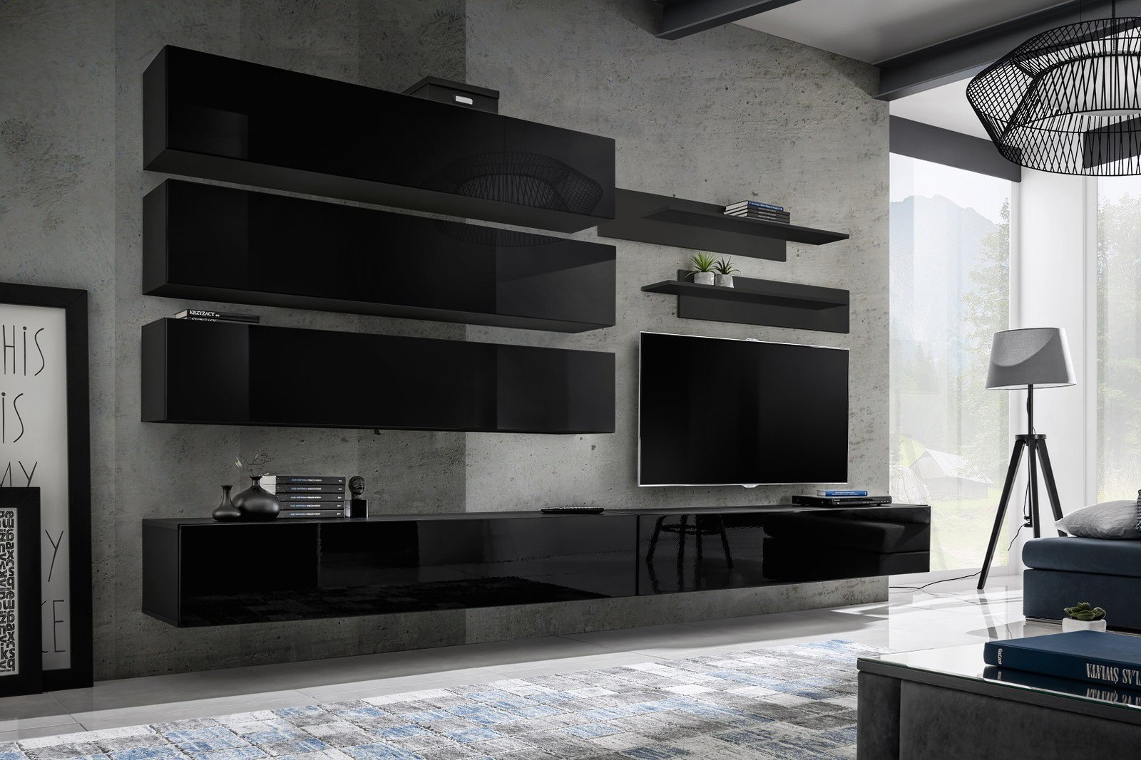 Fly J1 wall cabinet black/black glossy ASM