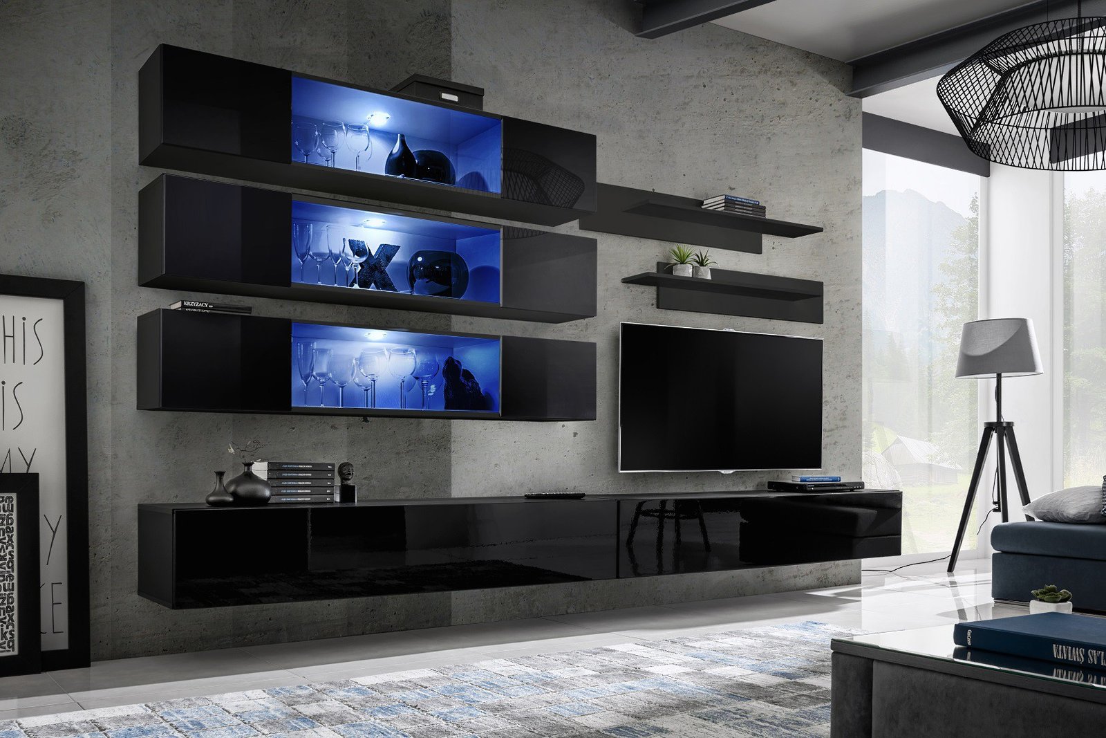 Fly J3 wall cabinet black/black glossy ASM