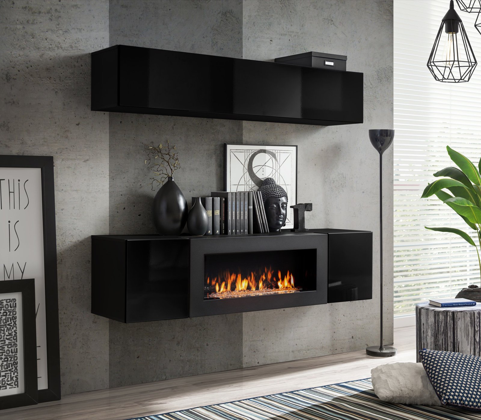 FLY N1 wall cabinet black/black glossy ASM