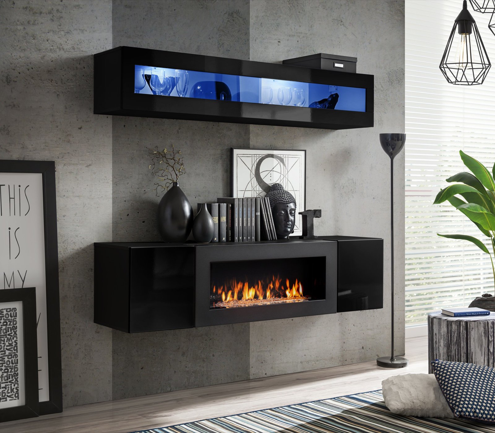 FLY N2 wall cabinet black/black glossy ASM