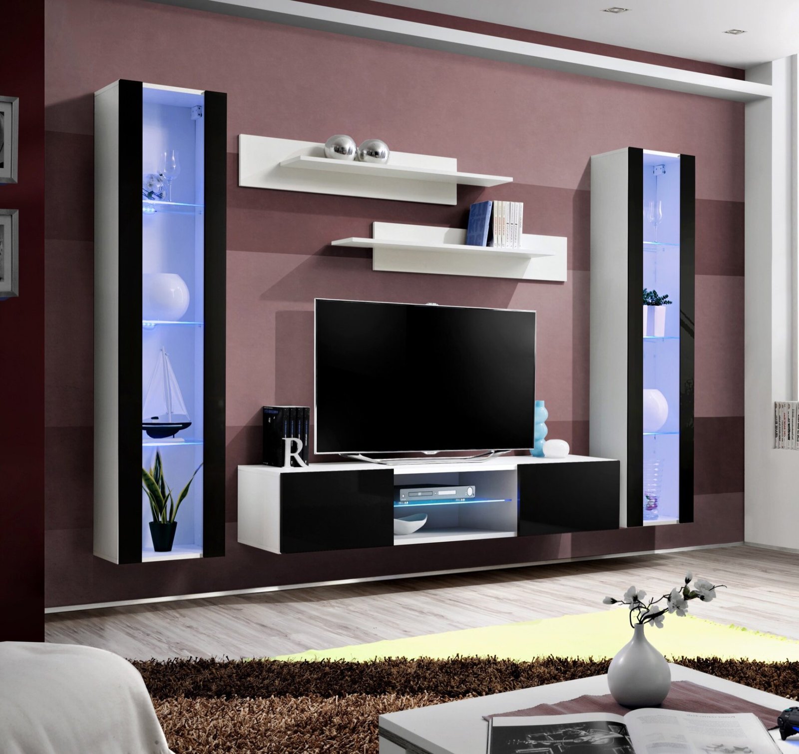 Fly O2 wall cabinet, white/black glossy ASM