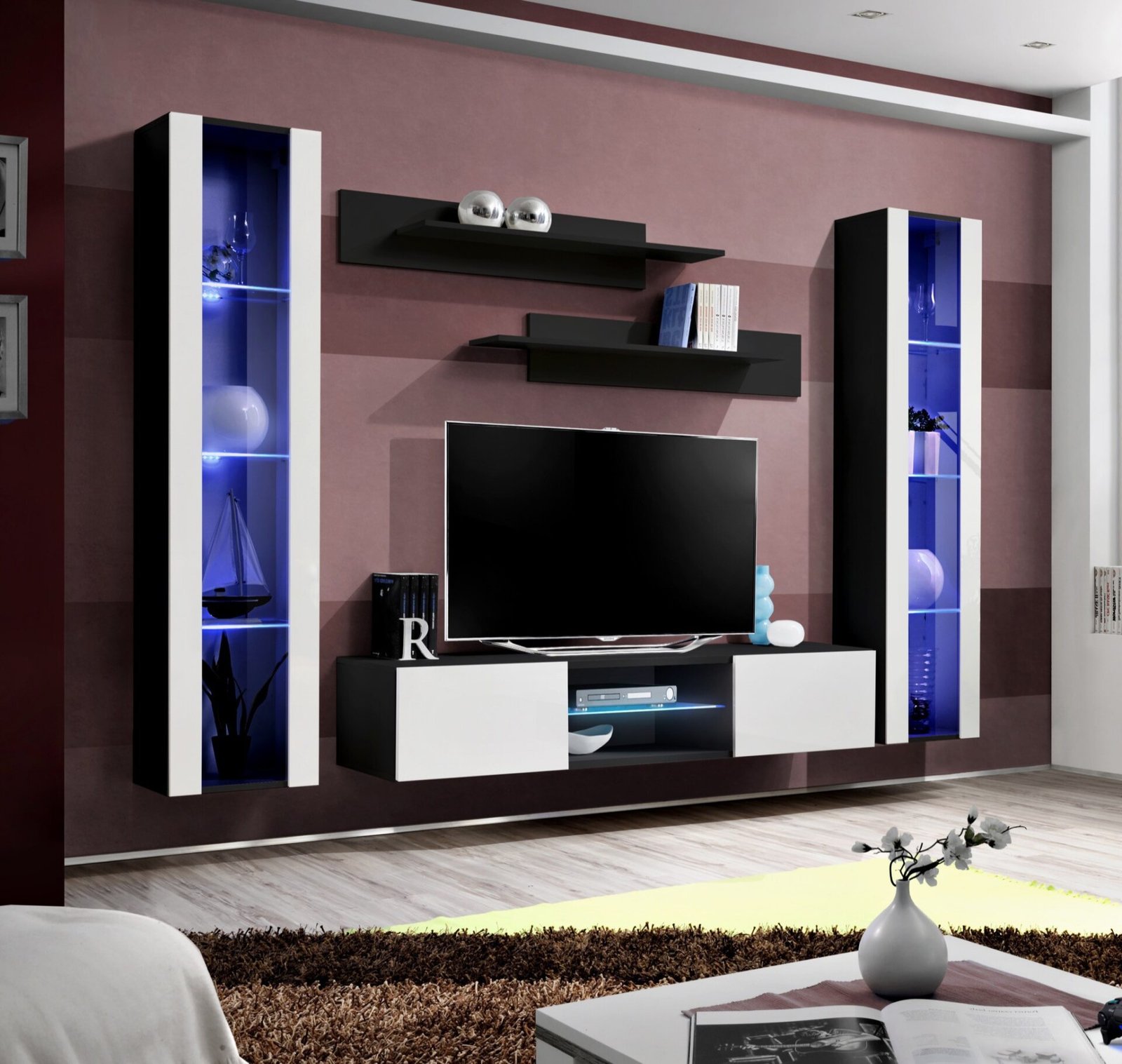 Fly O2 wall cabinet, black/white glossy ASM