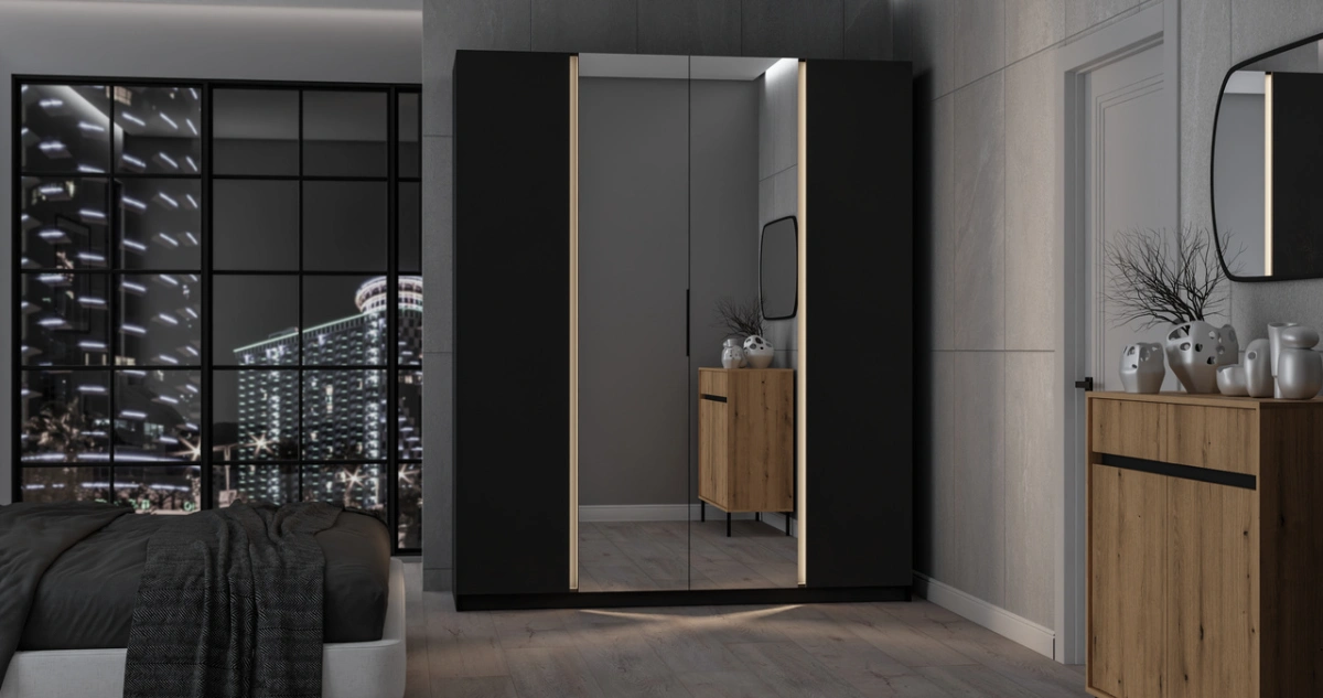 Kaja BL/BL 2F four-door wardrobe with 2 mirrors - Image 4