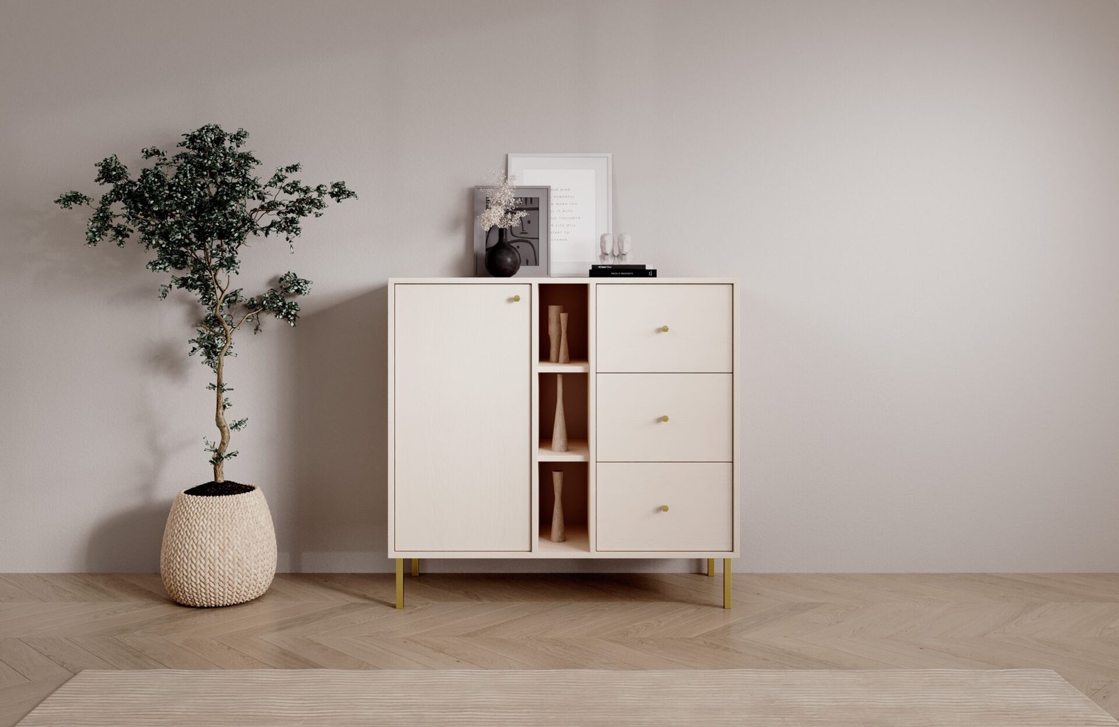 Chest of drawers 1D 3S 3P Tili beige ADRK - Image 4