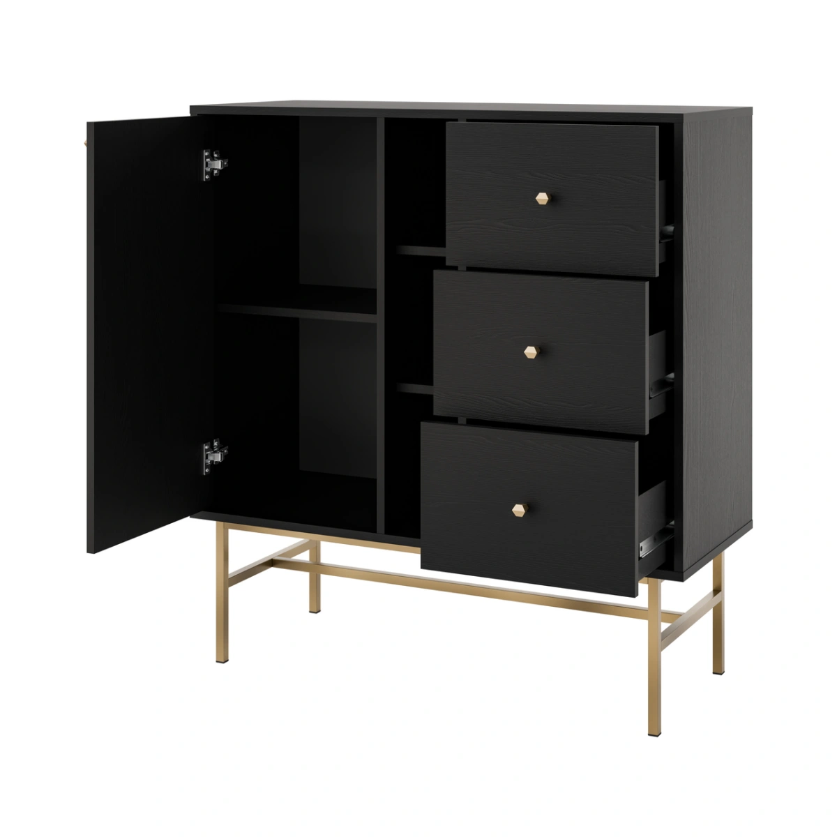Black chest of drawers "Tokyo 1F3S" with cabinet and niches - Image 5