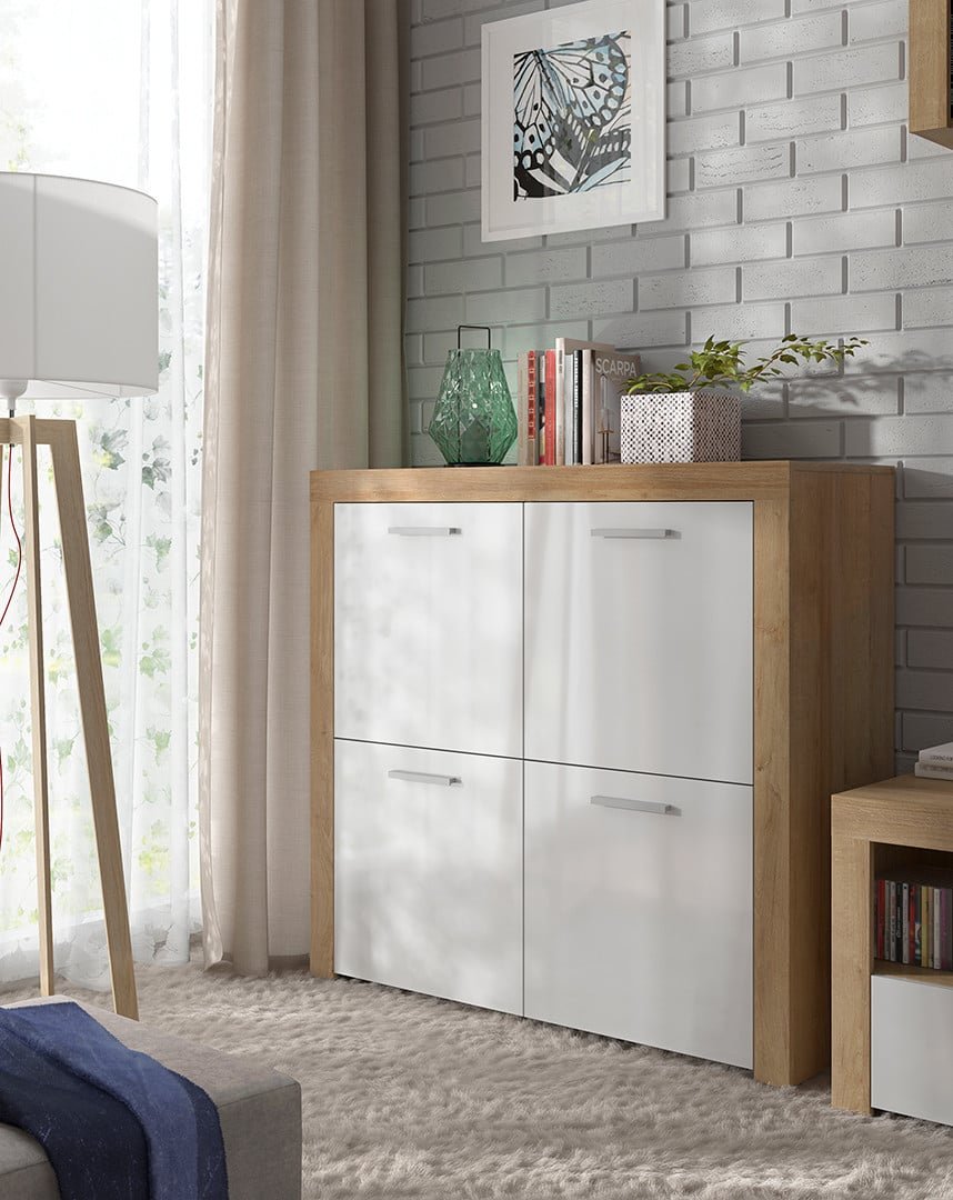 BALDER chest of drawers with four doors, 104 cm, Riviera oak/glossy white - Image 4