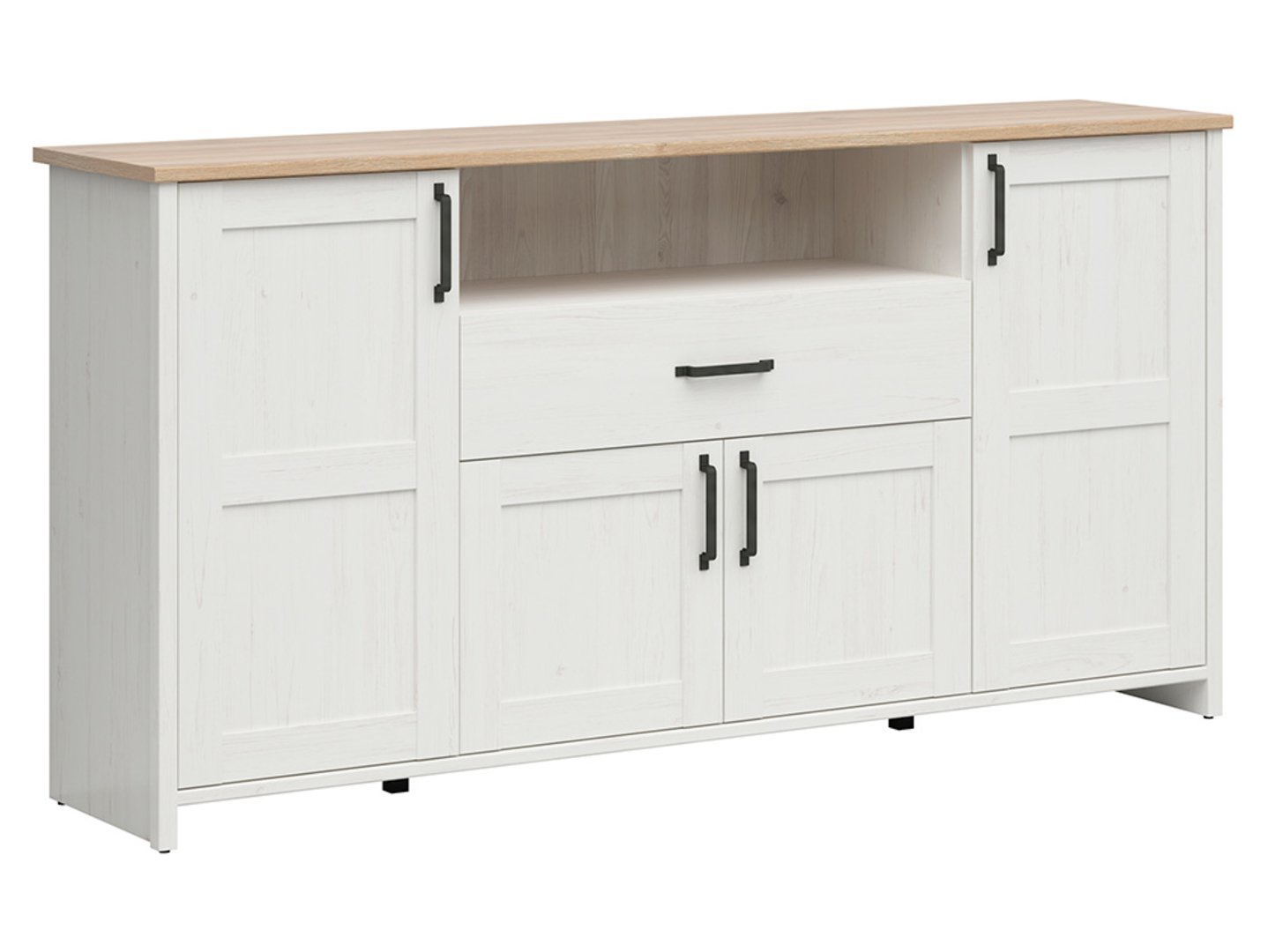 LOKSA chest of drawers with four doors and drawers, 194 cm, Andersen pine, white