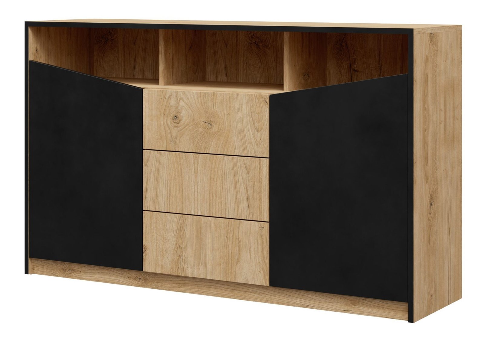 Atson two-door chest of drawers, oak/black, ADRK
