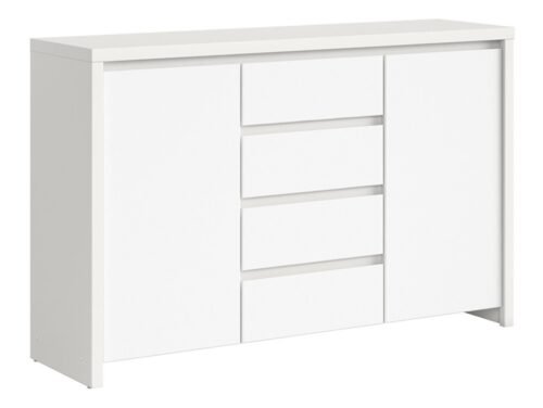 Two-door chest of drawers with four drawers KASPIAN, 143.5 cm, white/matt white