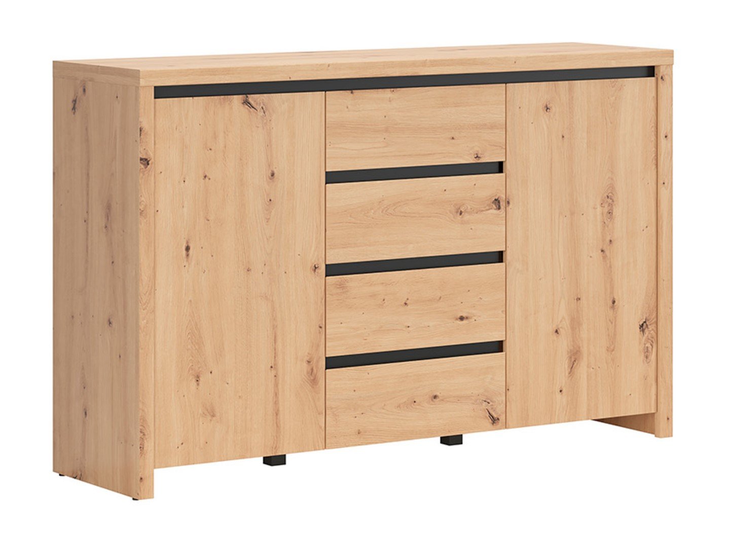 LARIOS chest of drawers with two doors and four drawers, 143 cm, oak imitation / black - Image 5