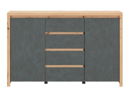Two-door chest of drawers with four drawers LARIOS 143 cm, artificial oak/fabric
