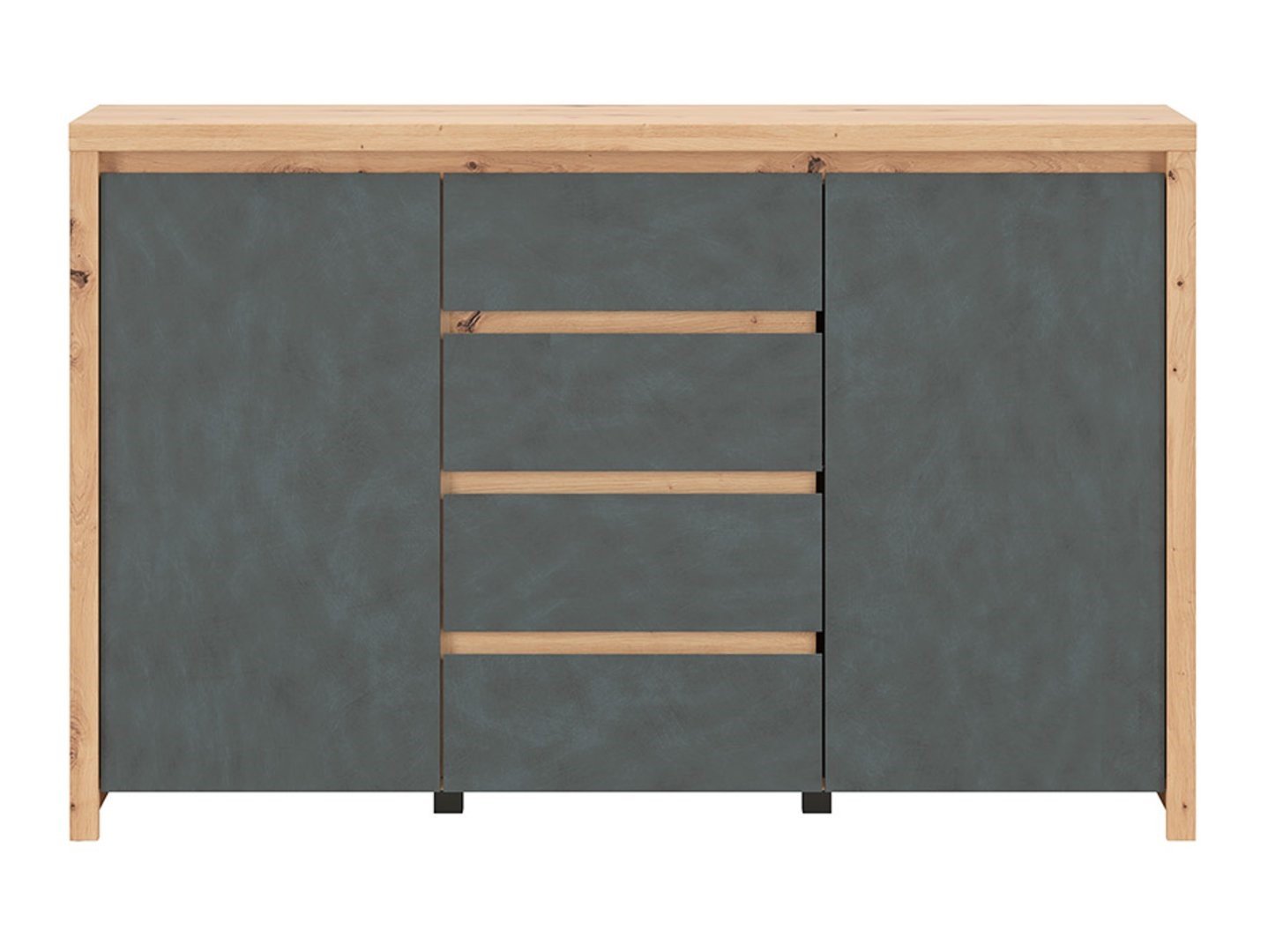Two-door chest of drawers with four drawers LARIOS 143 cm, artificial oak/fabric