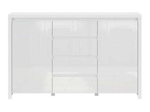 Two-door chest of drawers with four drawers LARIOS, 143 cm, white/glossy white