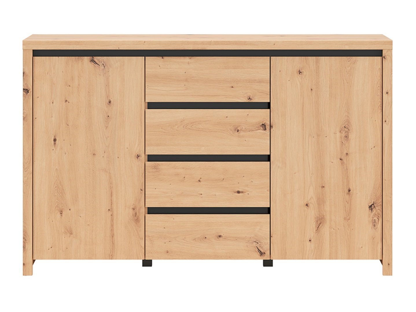 LARIOS chest of drawers with two doors and four drawers, 143 cm, oak imitation / black