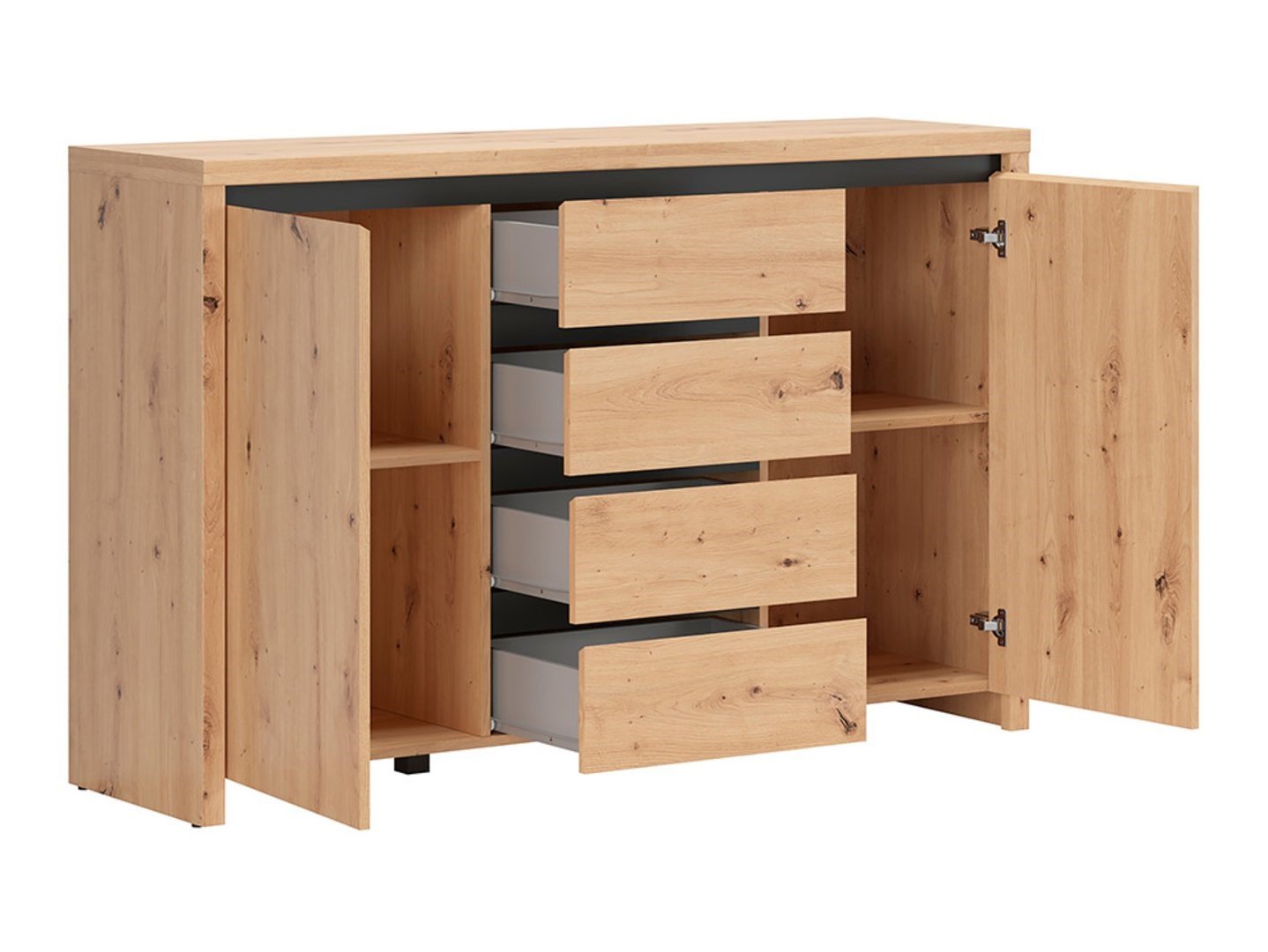 LARIOS chest of drawers with two doors and four drawers, 143 cm, oak imitation / black - Image 2