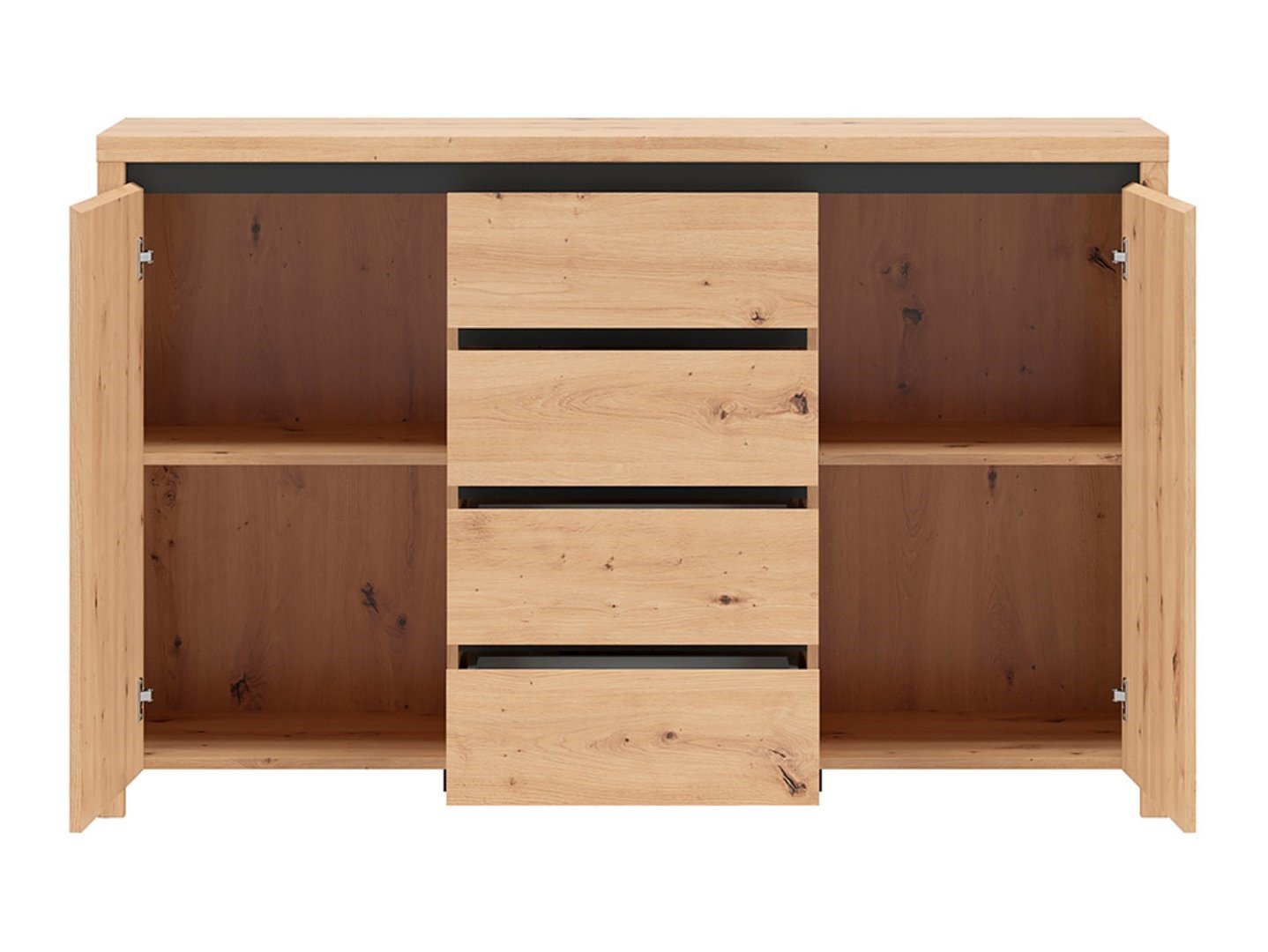 LARIOS chest of drawers with two doors and four drawers, 143 cm, oak imitation / black - Image 3