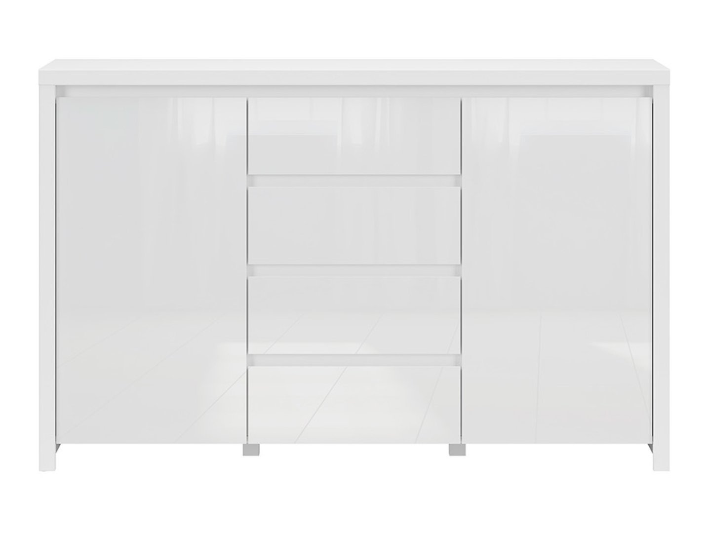Two-door chest of drawers with four drawers LARIOS, 143 cm, white/glossy white