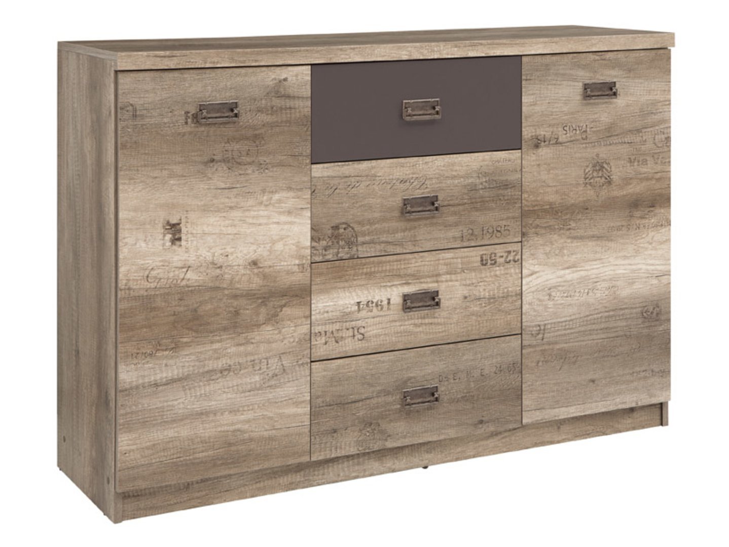 Two-door chest of drawers with four drawers, MALCOLM, 130 cm, imitation monumental oak/imitation monumental oak with pattern