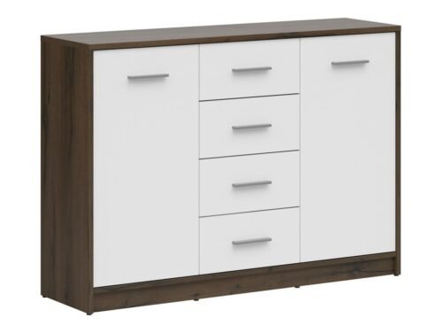 Two-door chest of drawers with four drawers NEPO PLUS 119 cm, noble oak/white