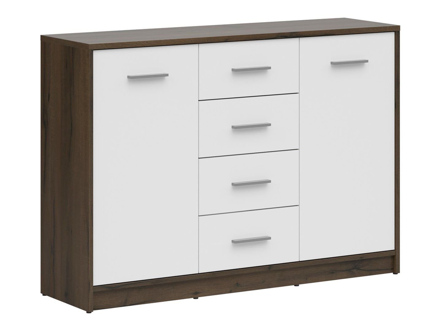Two-door chest of drawers with four drawers NEPO PLUS 119 cm, noble oak/white