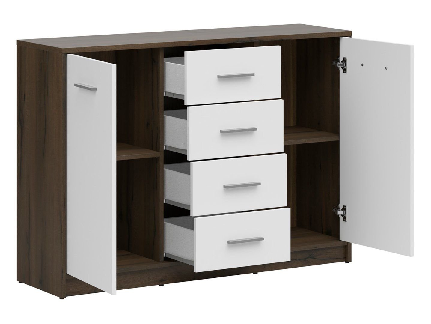 Two-door chest of drawers with four drawers NEPO PLUS 119 cm, noble oak/white - Image 2