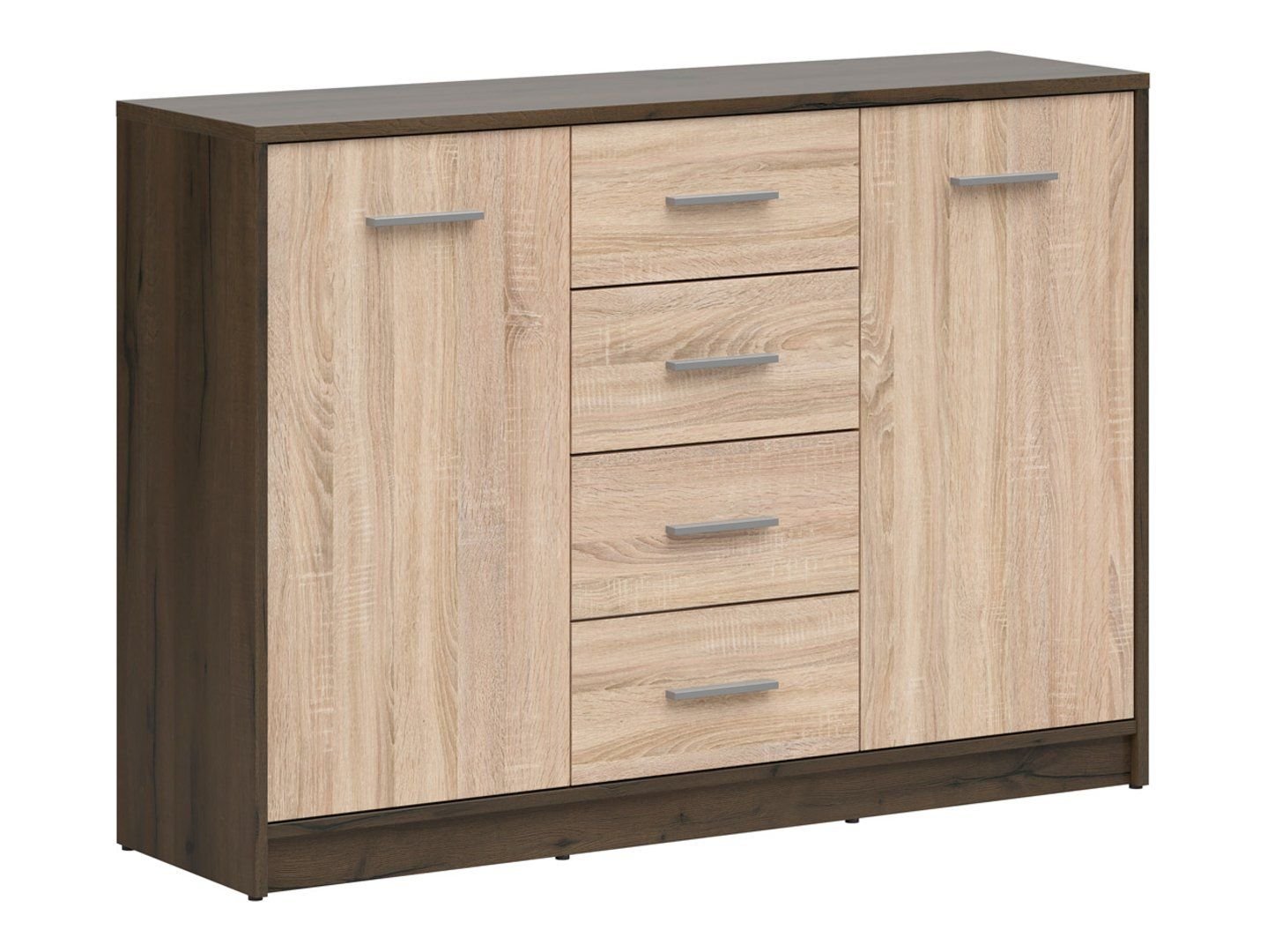 Two-door chest of drawers with four drawers NEPO PLUS 119 cm, noble oak/somona oak
