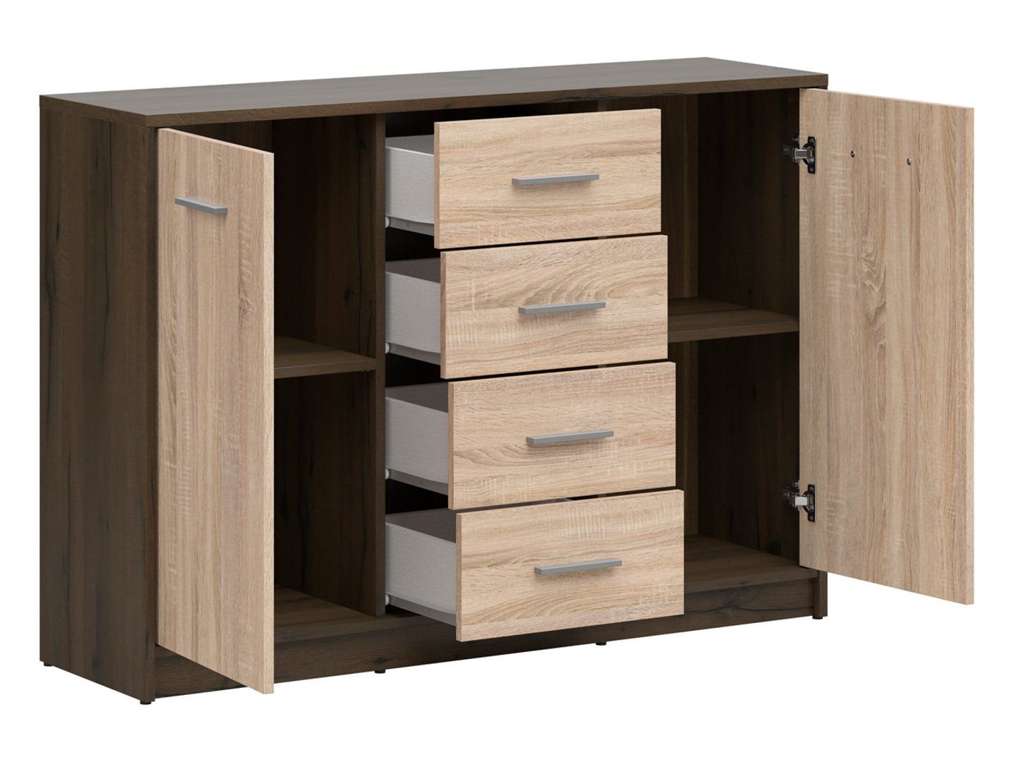 Two-door chest of drawers with four drawers NEPO PLUS 119 cm, noble oak/somona oak - Image 2