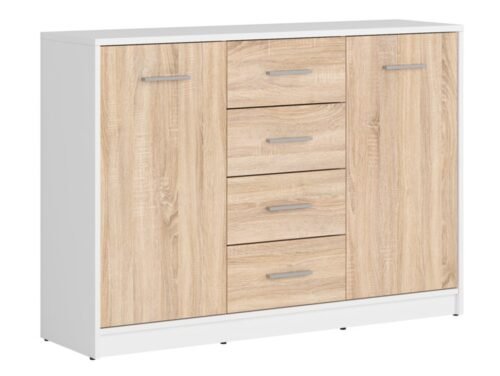 Two-door chest of drawers with four drawers NEPO PLUS 118.5 cm white/sonoma oak