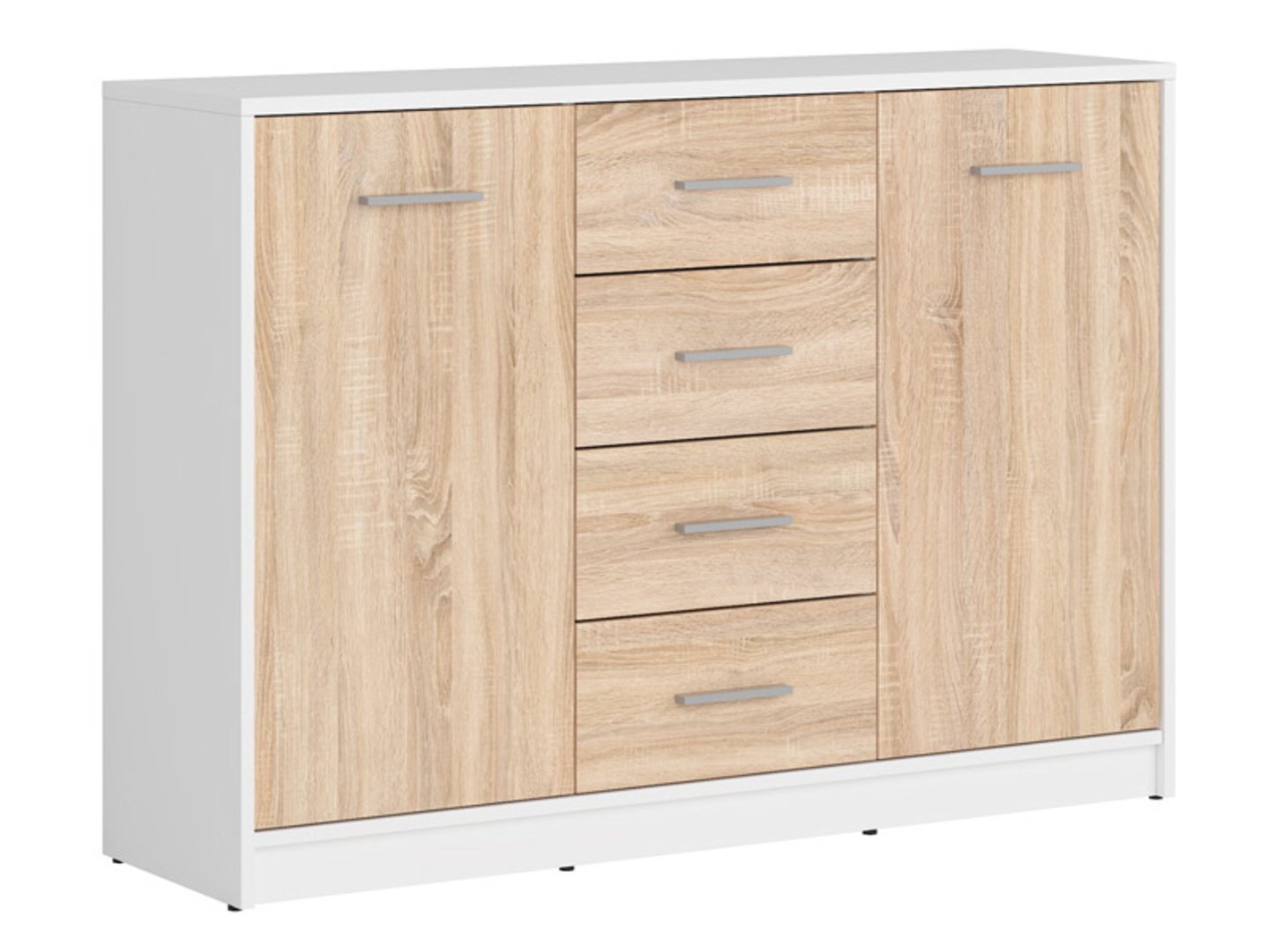 Two-door chest of drawers with four drawers NEPO PLUS 118.5 cm white/sonoma oak