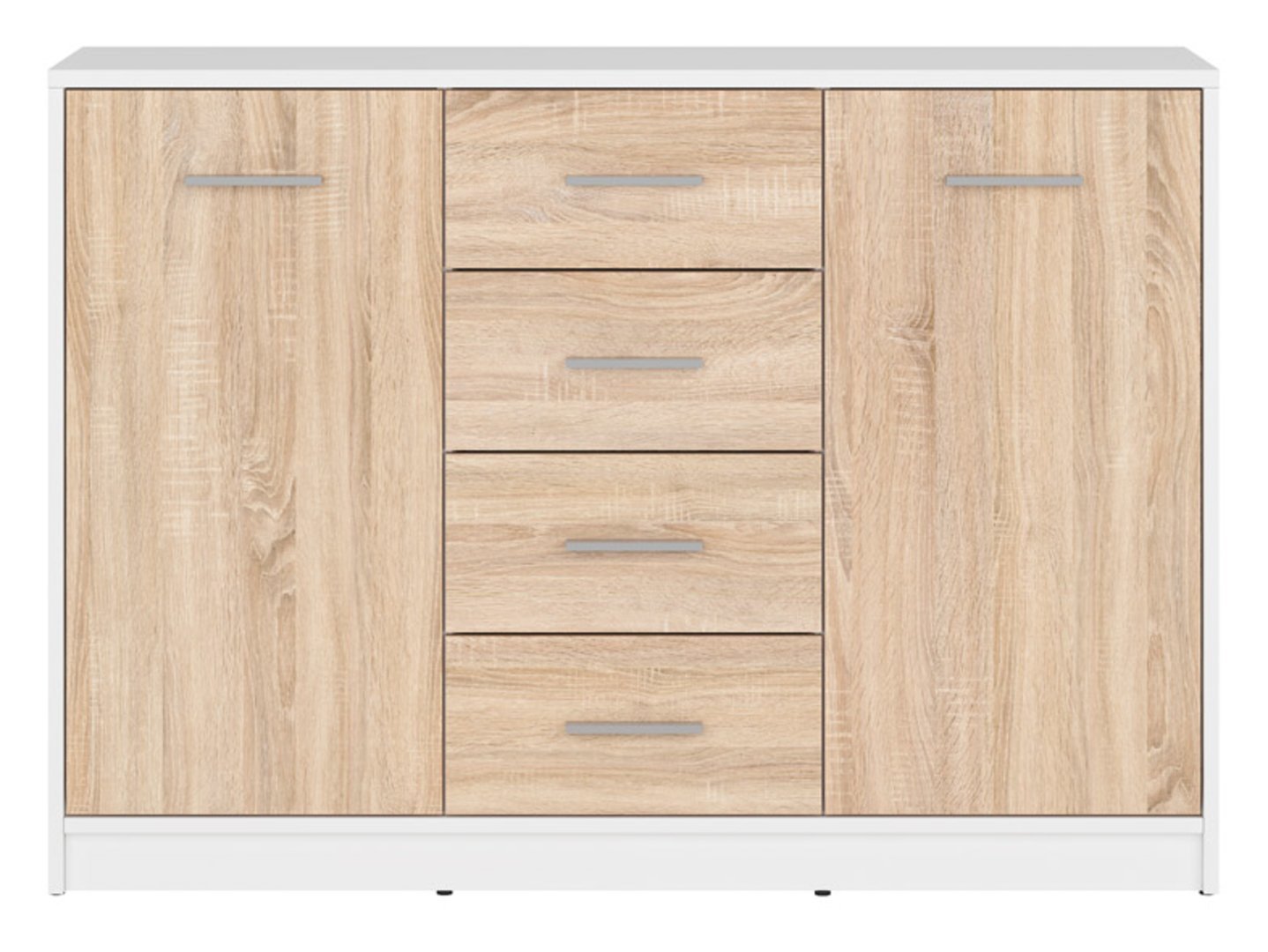 Two-door chest of drawers with four drawers NEPO PLUS 118.5 cm white/sonoma oak - Image 2