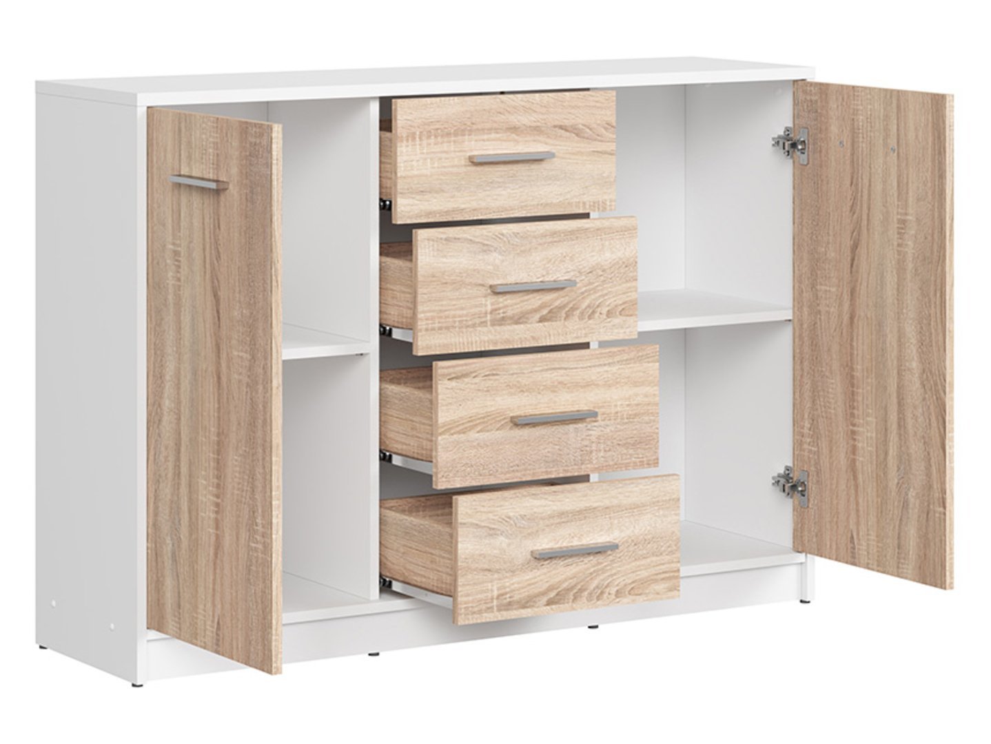 Two-door chest of drawers with four drawers NEPO PLUS 118.5 cm white/sonoma oak - Image 3