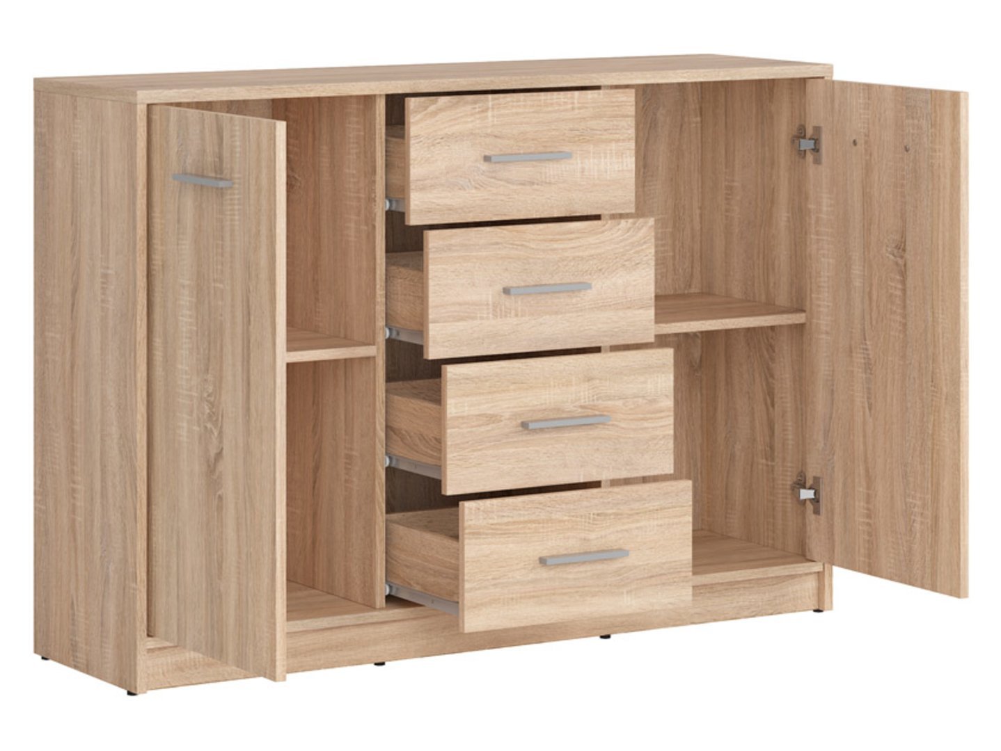 Two-door chest of drawers with four drawers NEPO PLUS 118.5 cm, Sonoma oak - Image 3