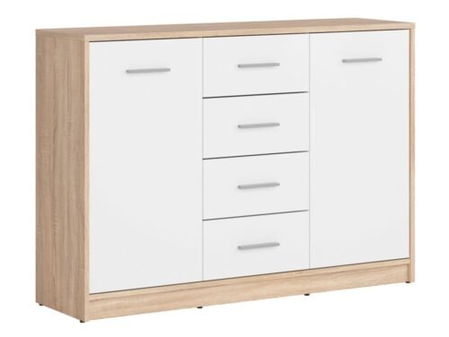 Two-door chest of drawers with four drawers NEPO PLUS 118.5 cm, Sonoma oak/white