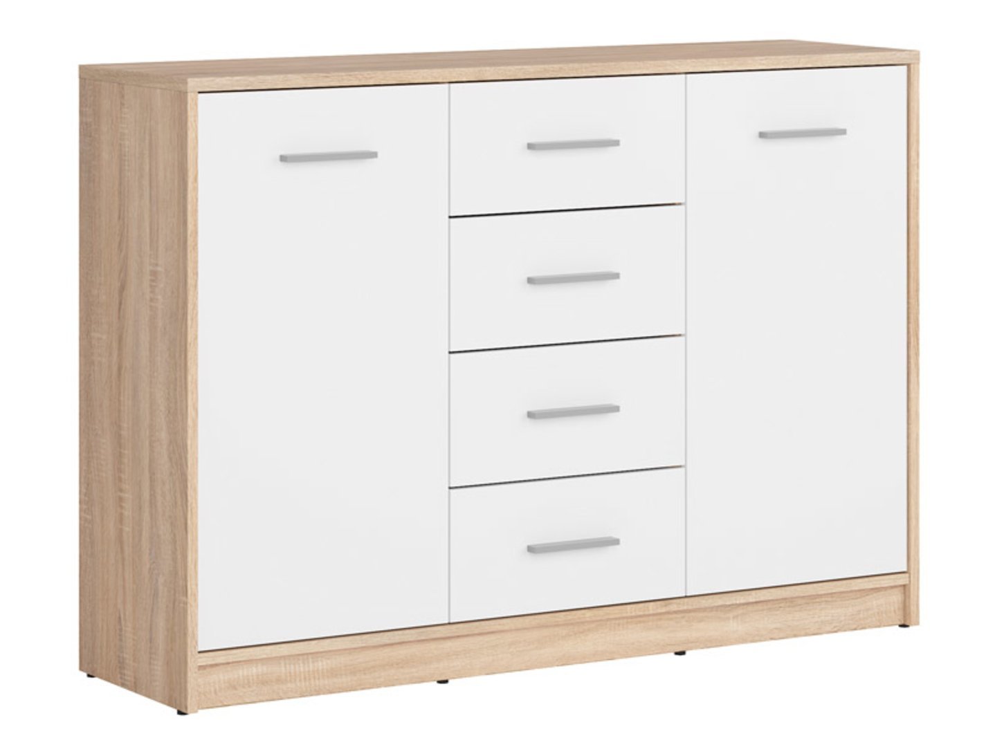 Two-door chest of drawers with four drawers NEPO PLUS 118.5 cm, Sonoma oak/white