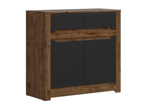 Two-door chest of drawers with two drawers RUSO 104 cm, ash oak/matte black
