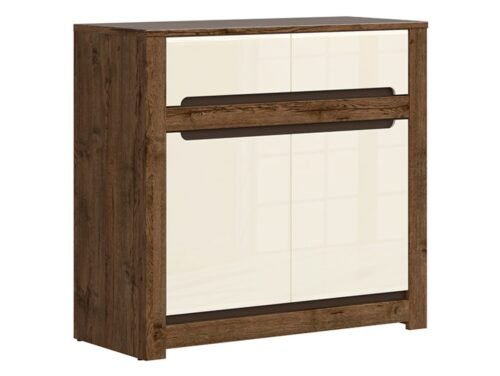 Two-door chest of drawers with two drawers RUSO 104 cm, dove-colored oak/pearl gloss