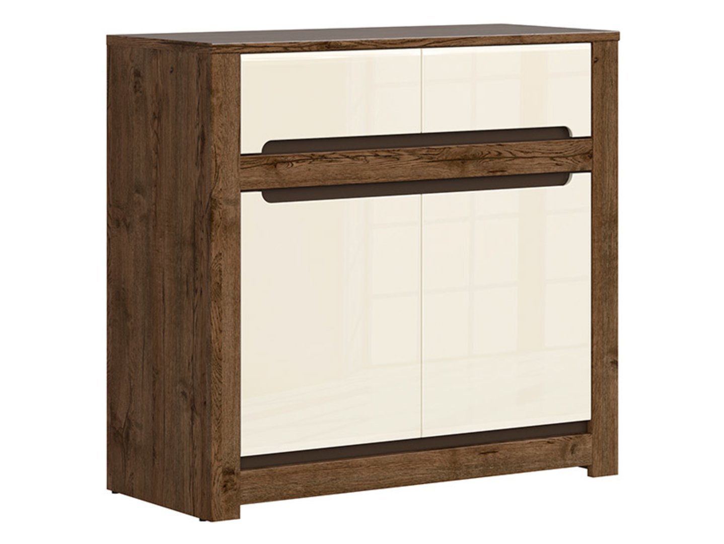 Two-door chest of drawers with two drawers RUSO 104 cm, dove-colored oak/pearl gloss