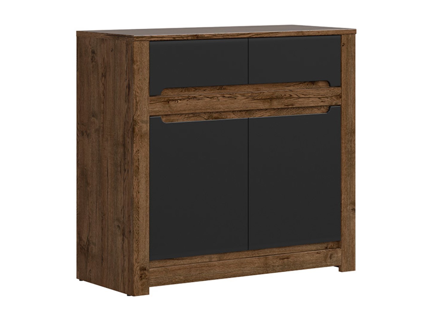 Two-door chest of drawers with two drawers RUSO 104 cm, ash oak/matte black