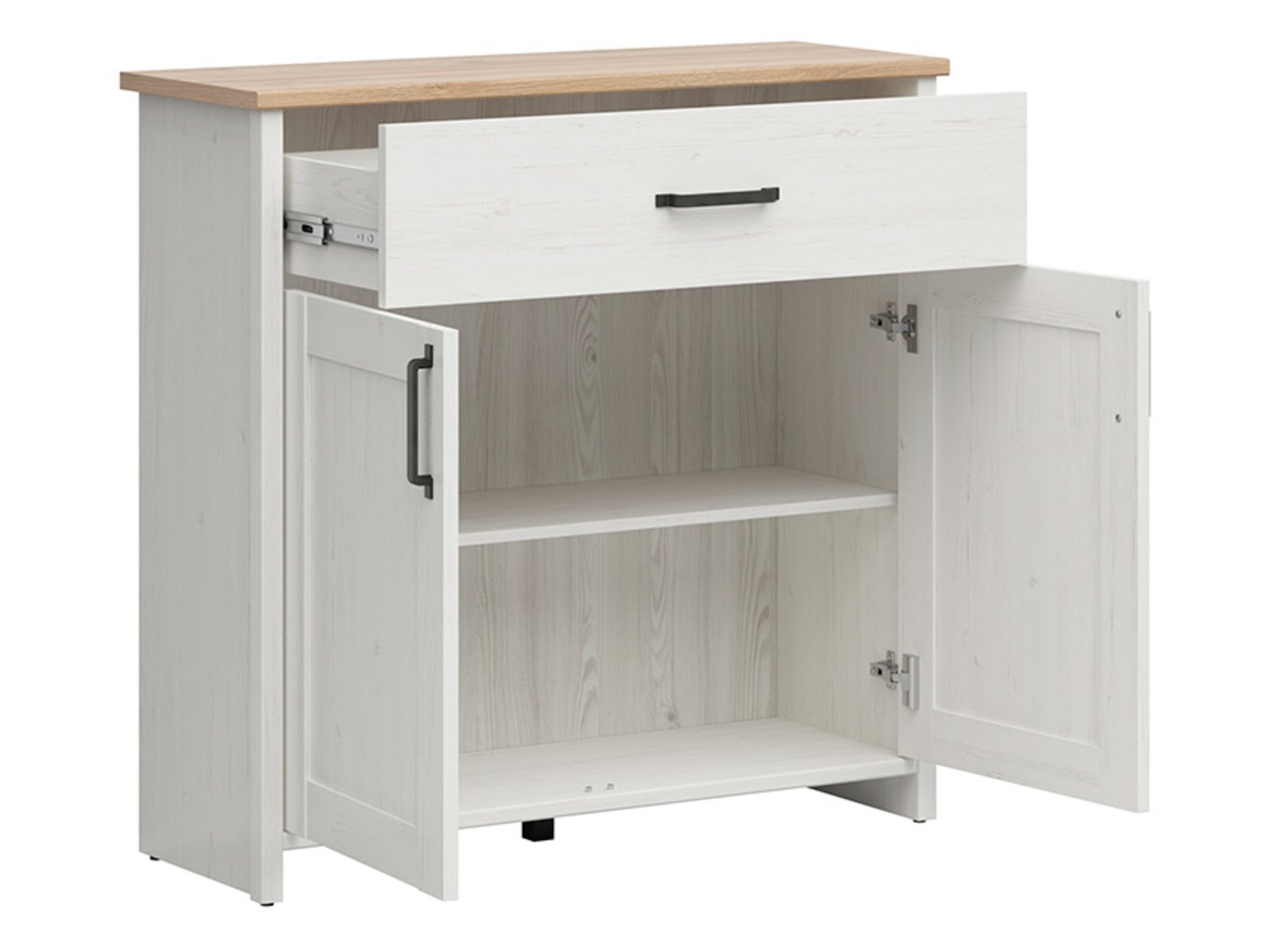 LOKSA chest of drawers with two doors and a drawer, 101.5 cm, Andersen pine, white - Image 3