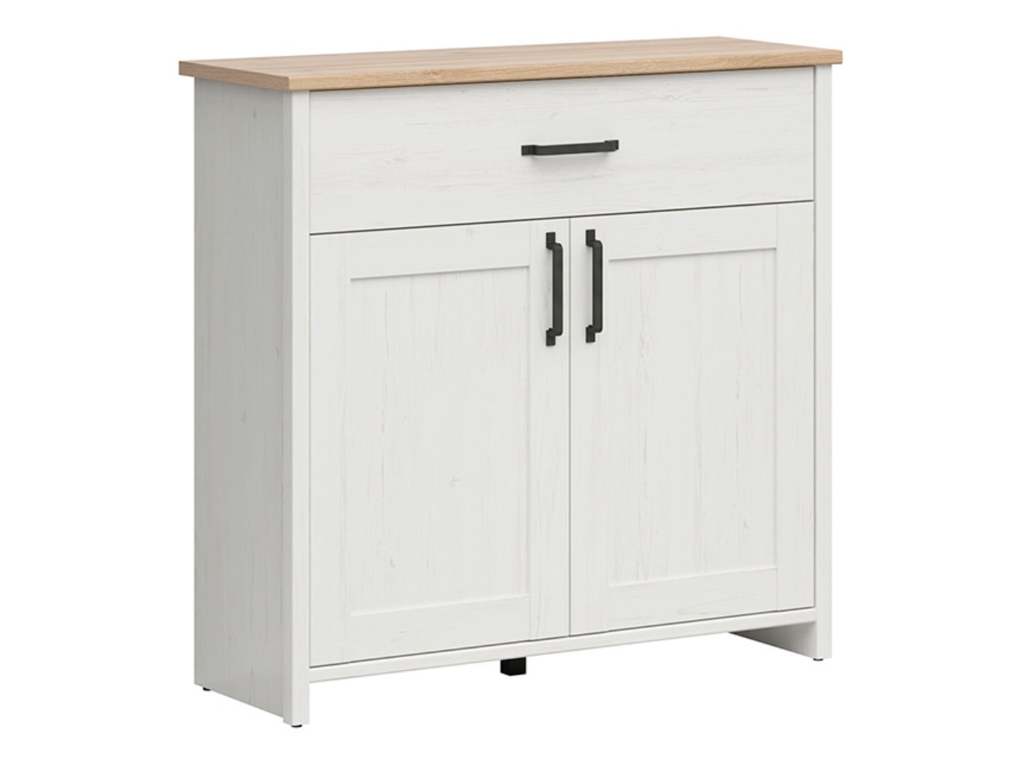 LOKSA chest of drawers with two doors and a drawer, 101.5 cm, Andersen pine, white