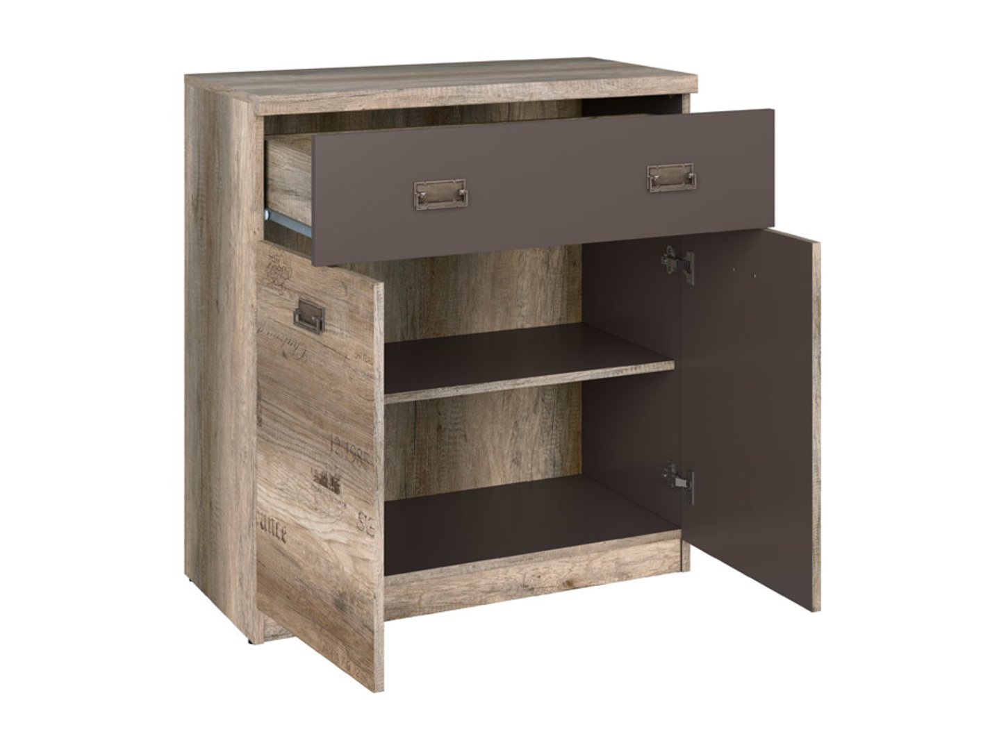 Two-door chest of drawers MALCOLM 80 cm, imitation monumental oak/imitation monumental oak with pattern - Image 3